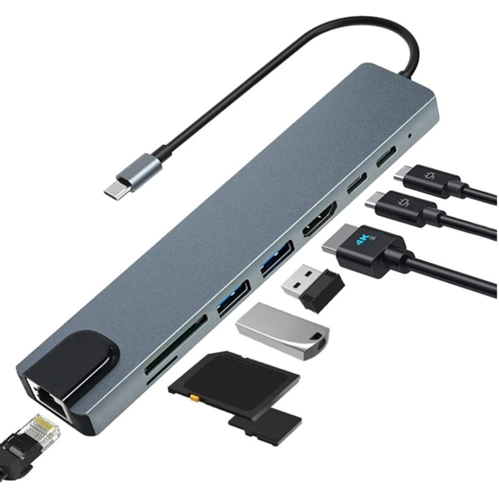 Ʈ Ʈ ǻͿ USB C , RJ45 SD/TF ī , PD  , CŸ 3.1-4K HDMI ȣȯ , 8 in 1